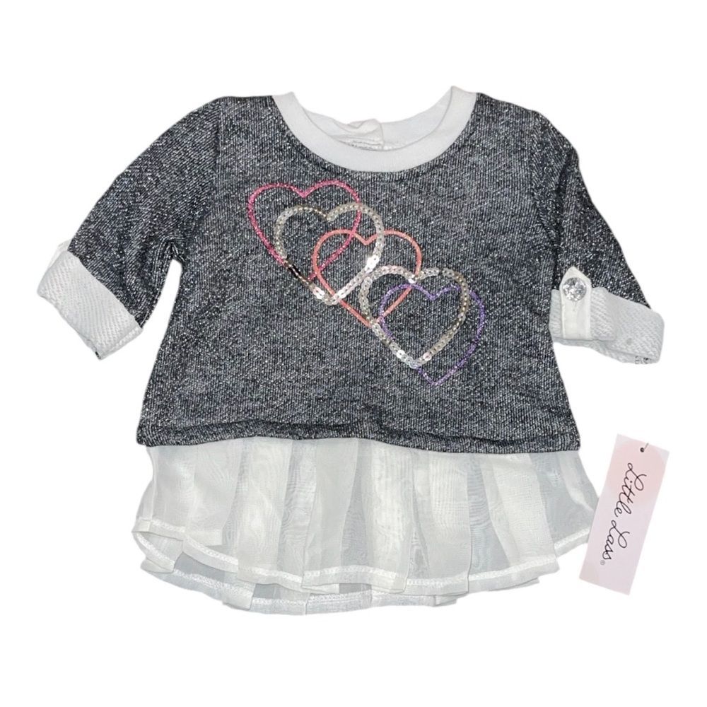 NWT Little Lass Girls’ Sequin Heart Layered Top | 3-6M